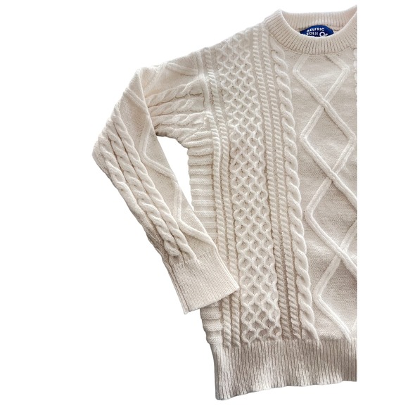 Aelfric Eden Cream Cable Knit Fisherman's Sweater Crewneck Pullover Men's SzM - Picture 2 of 9